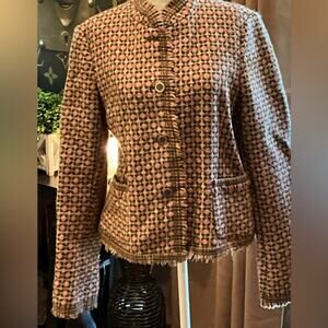 DKNY Wool Brown Button Jacket NWOT Brown/Cream/Pink Size 12